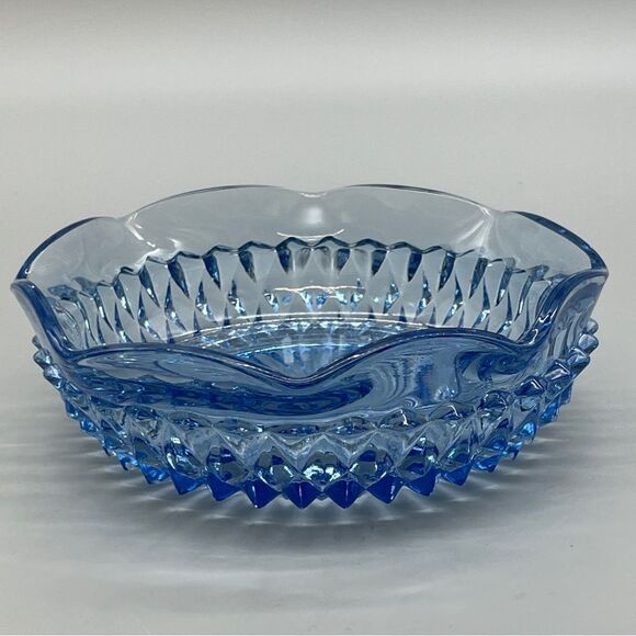 Vintage Indiana Glass Diamond Point Mayo Sauce Set Regal Blue - Picture 2 of 10